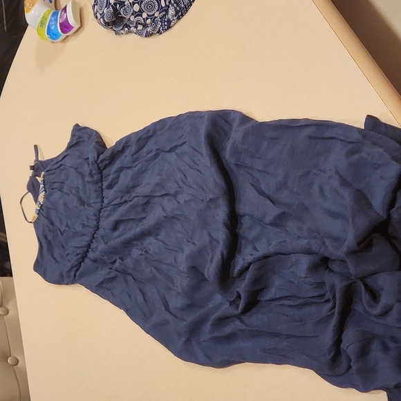 Blue Summer Maxi Dress with Beaded Collar - Picture 2 of 6